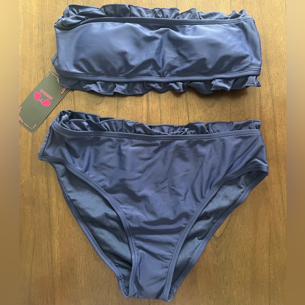 Ruffled Navy Bikini Set